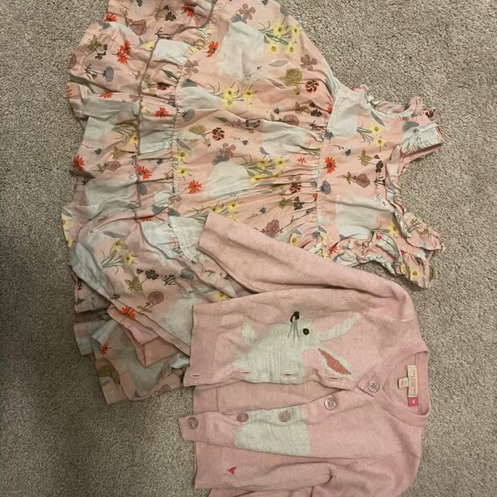 Pink Floral Dress and Cardigan Set